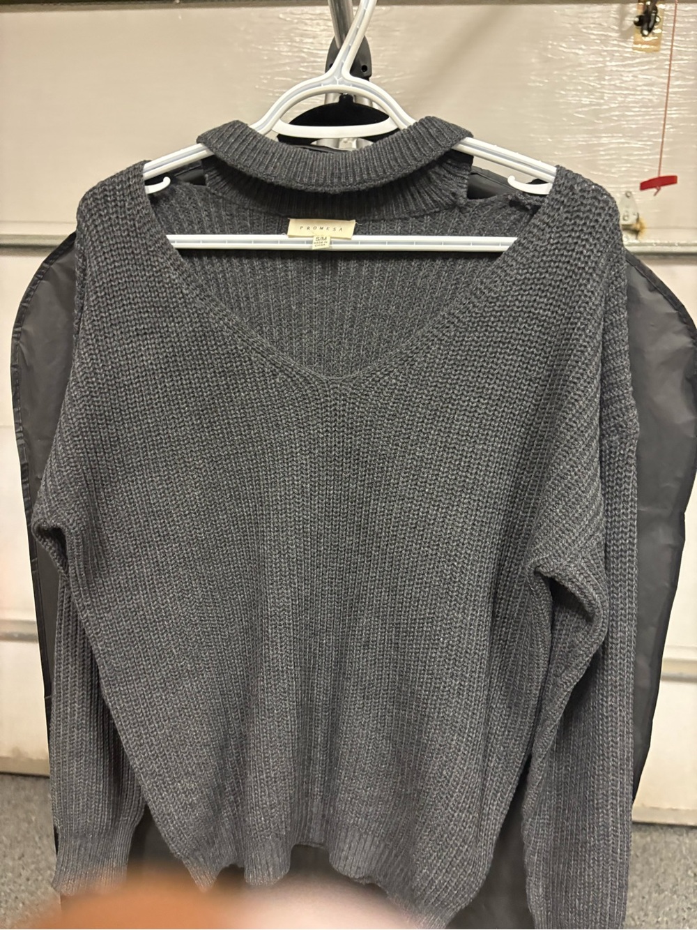 Promesa Gray Ribbed Cowl Neck Sweater